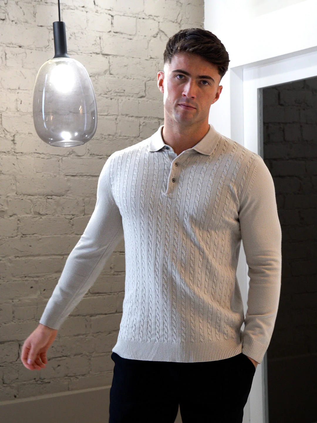 Uzun Kollu Düğmeli Polo - Bej