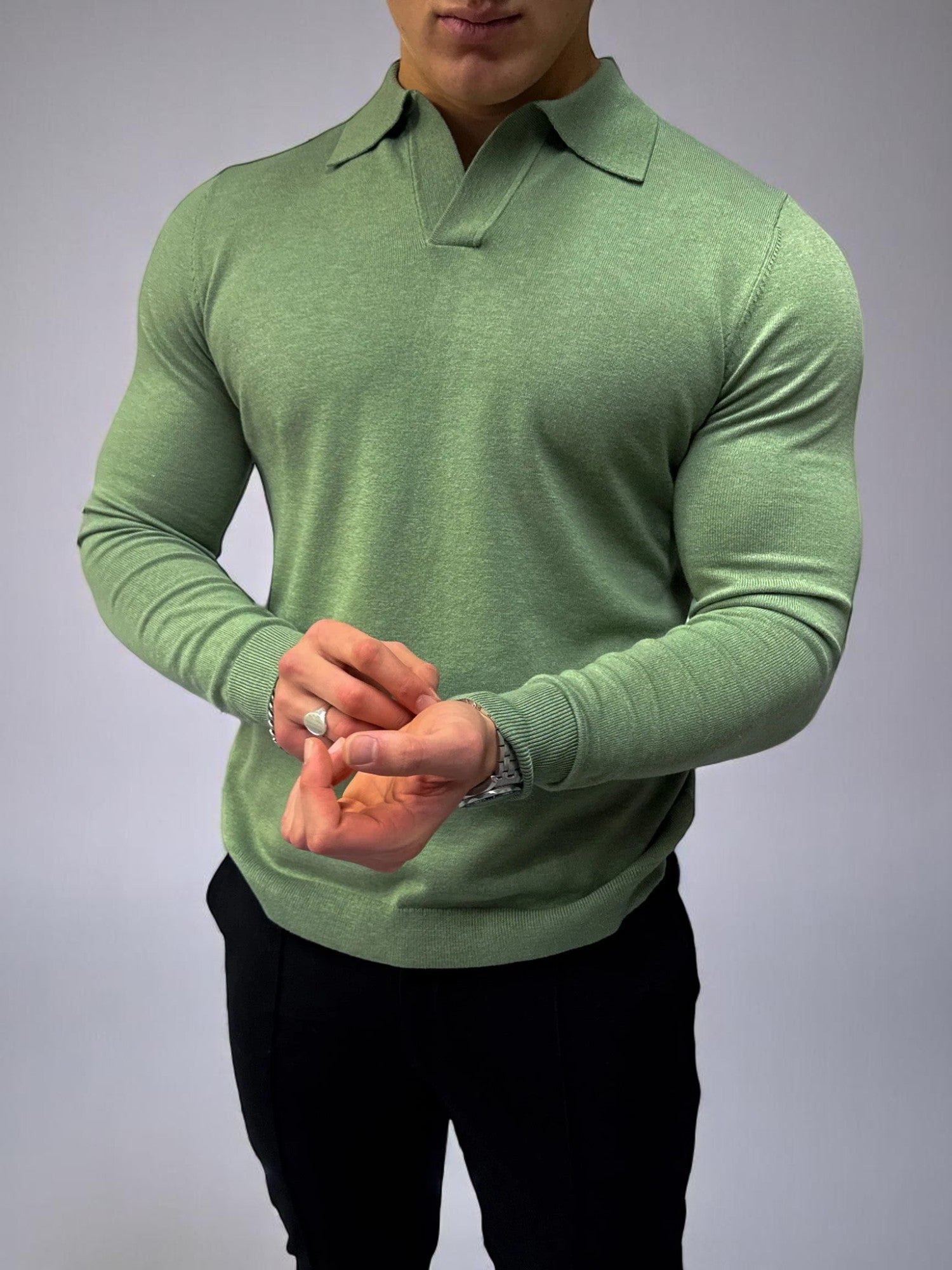 Rockefeller Uzun Kollu Polo Yaka Tişört - Haki