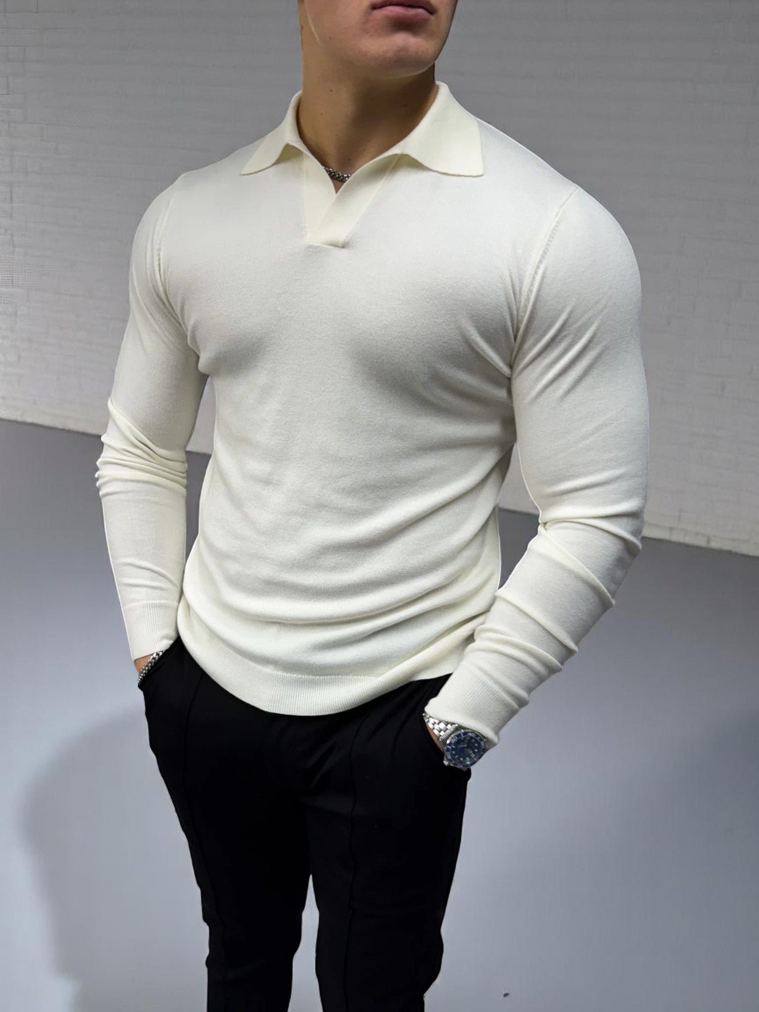 Rockefeller Uzun Kollu Polo Yaka Tişört - Beyaz