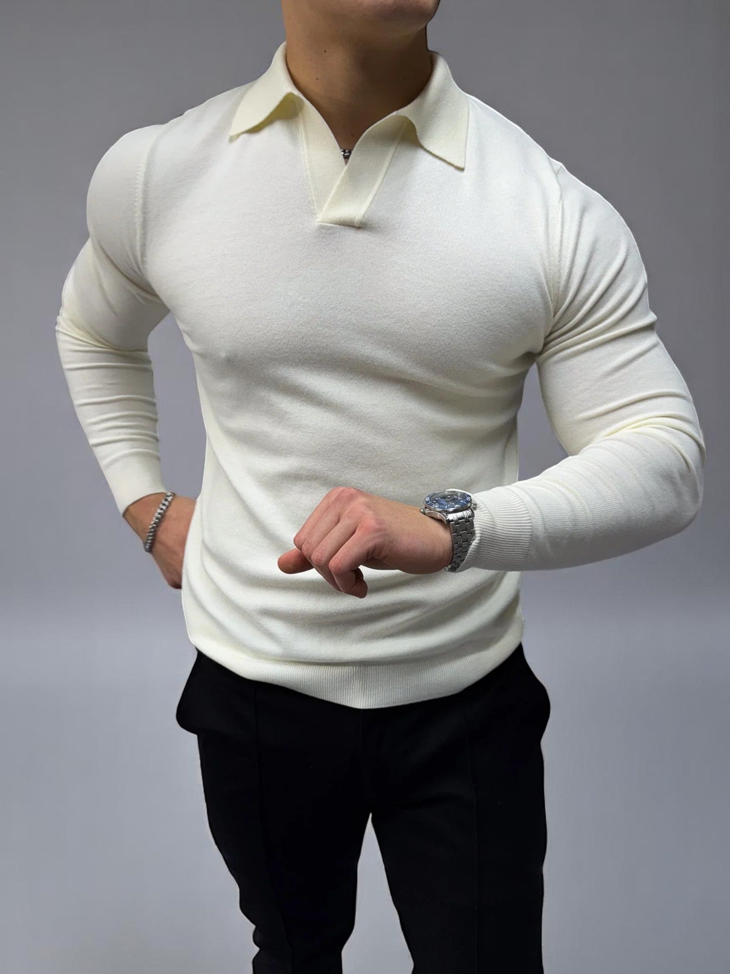 Rockefeller Uzun Kollu Polo Yaka Tişört - Beyaz