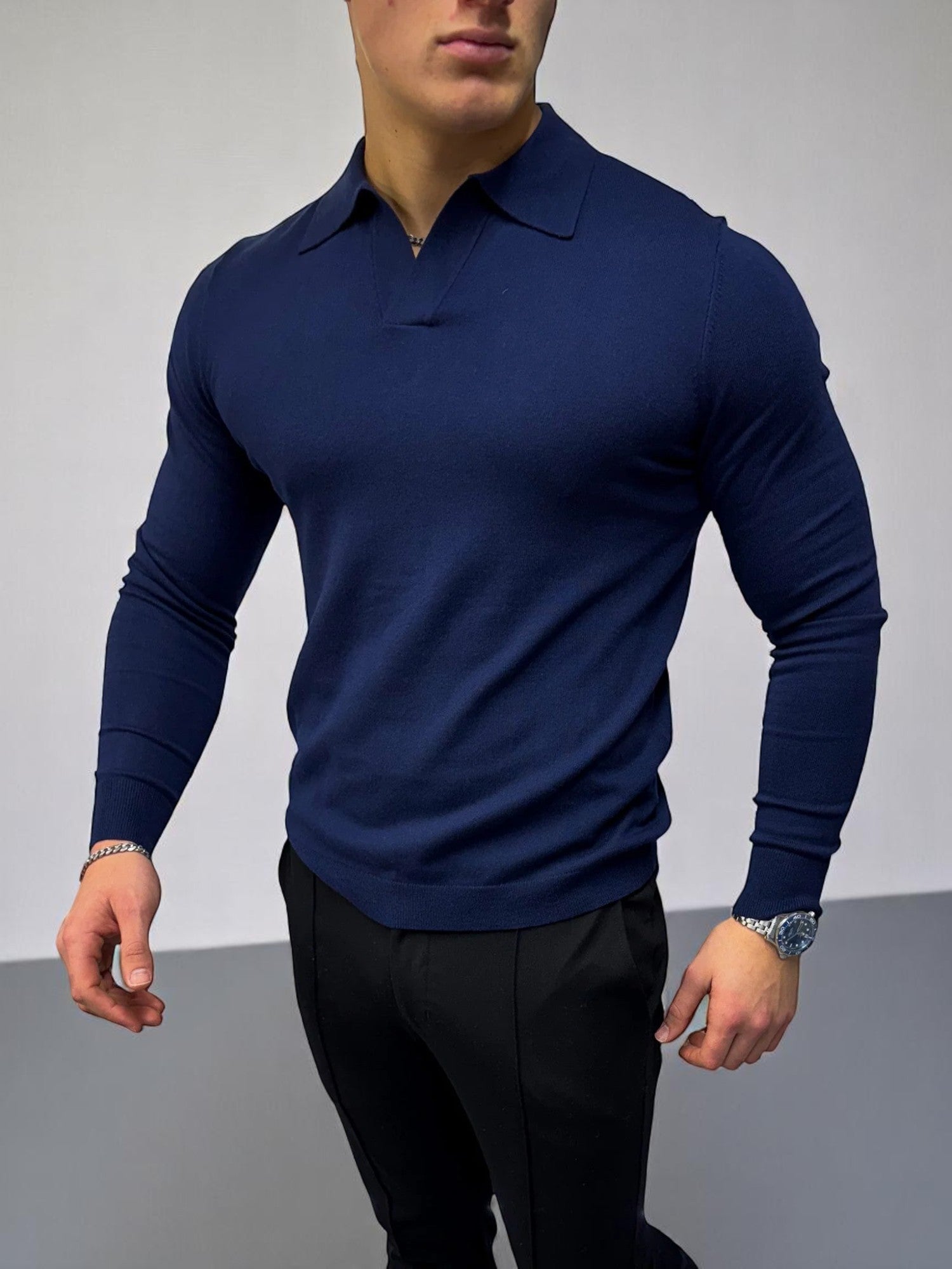 Rockefeller Uzun Kollu Polo Yaka Tişört - Lacivert