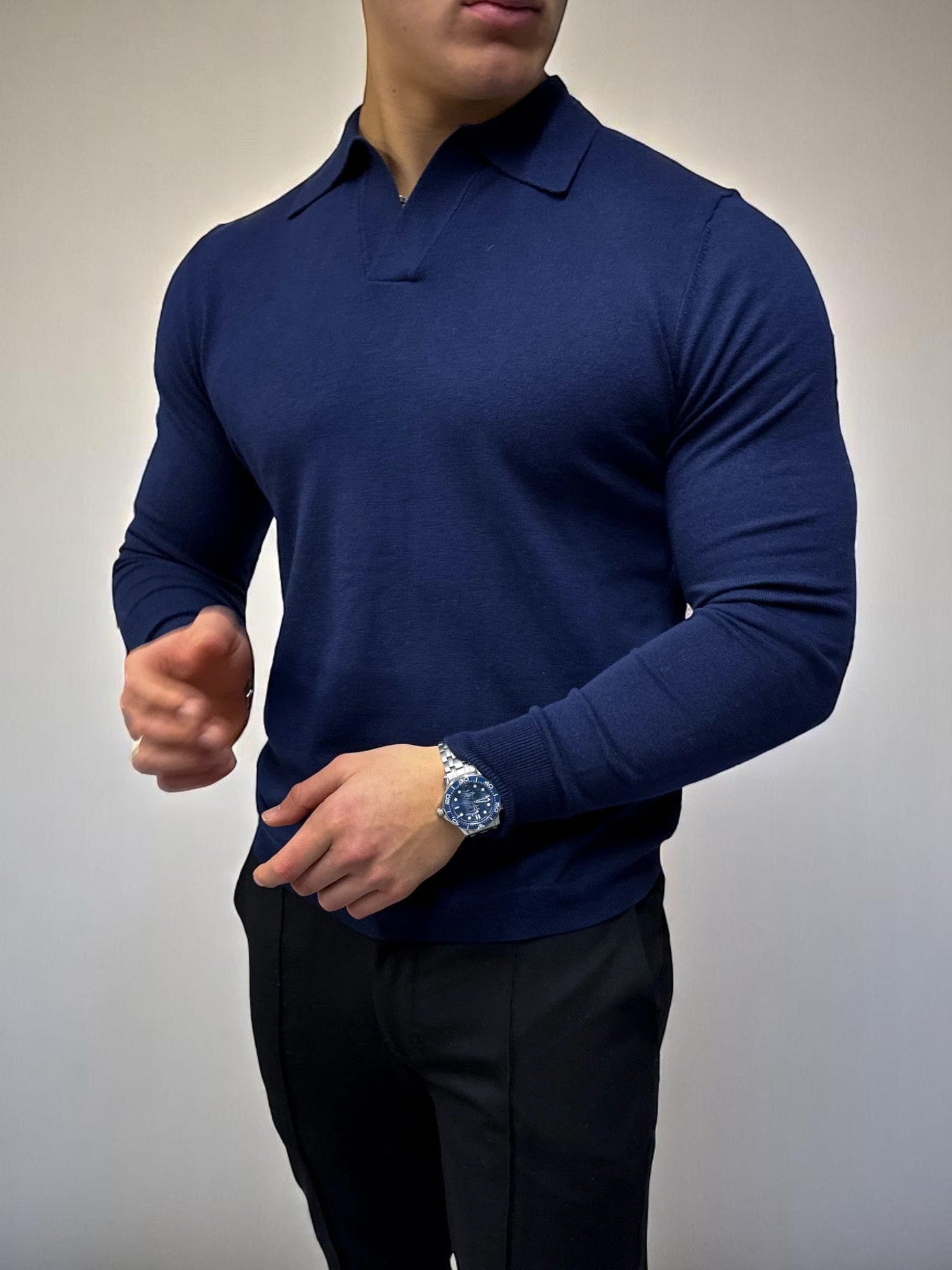 Rockefeller Uzun Kollu Polo Yaka Tişört - Lacivert