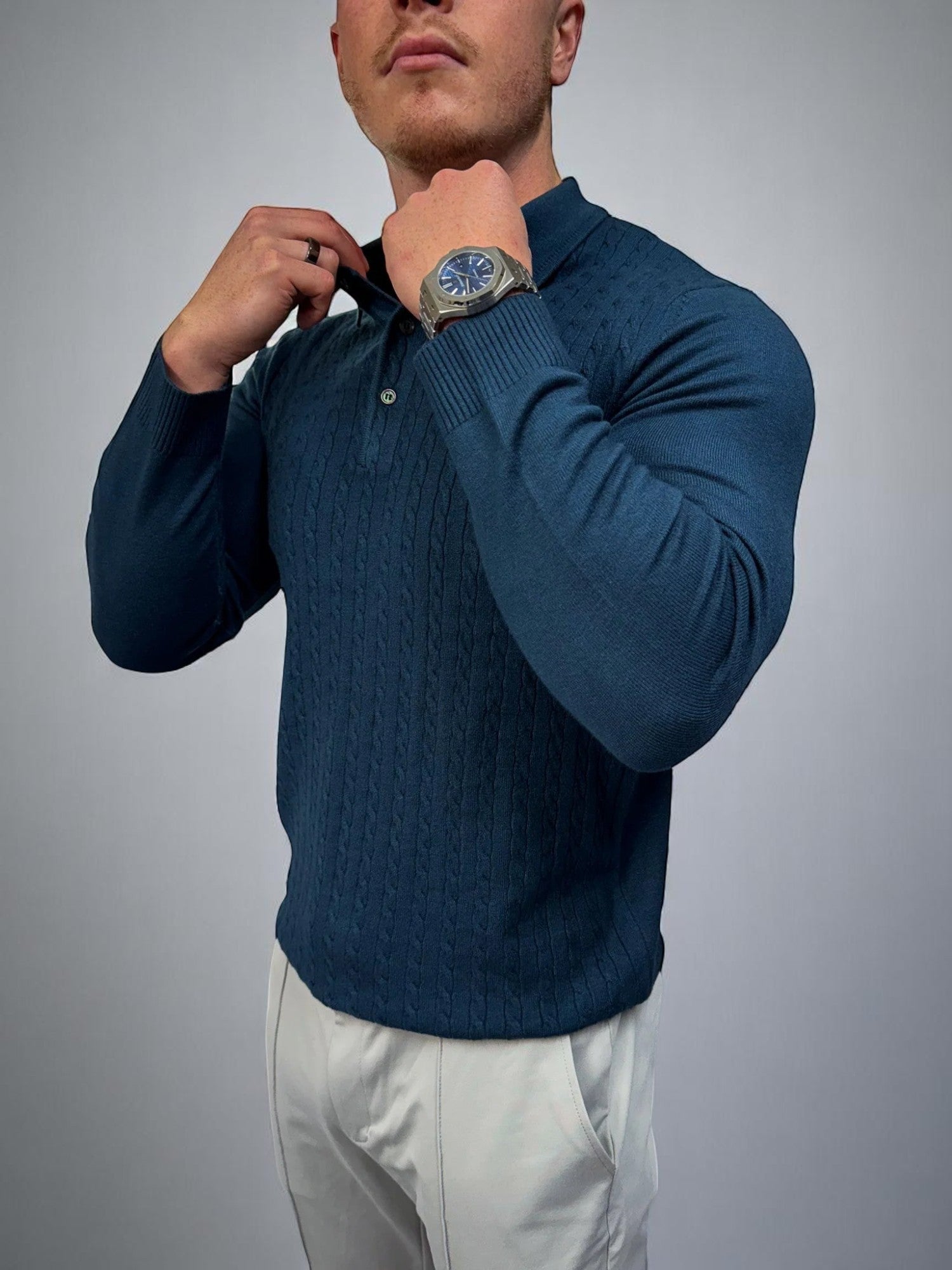 Uzun Kollu Düğmeli Polo - Lacivert