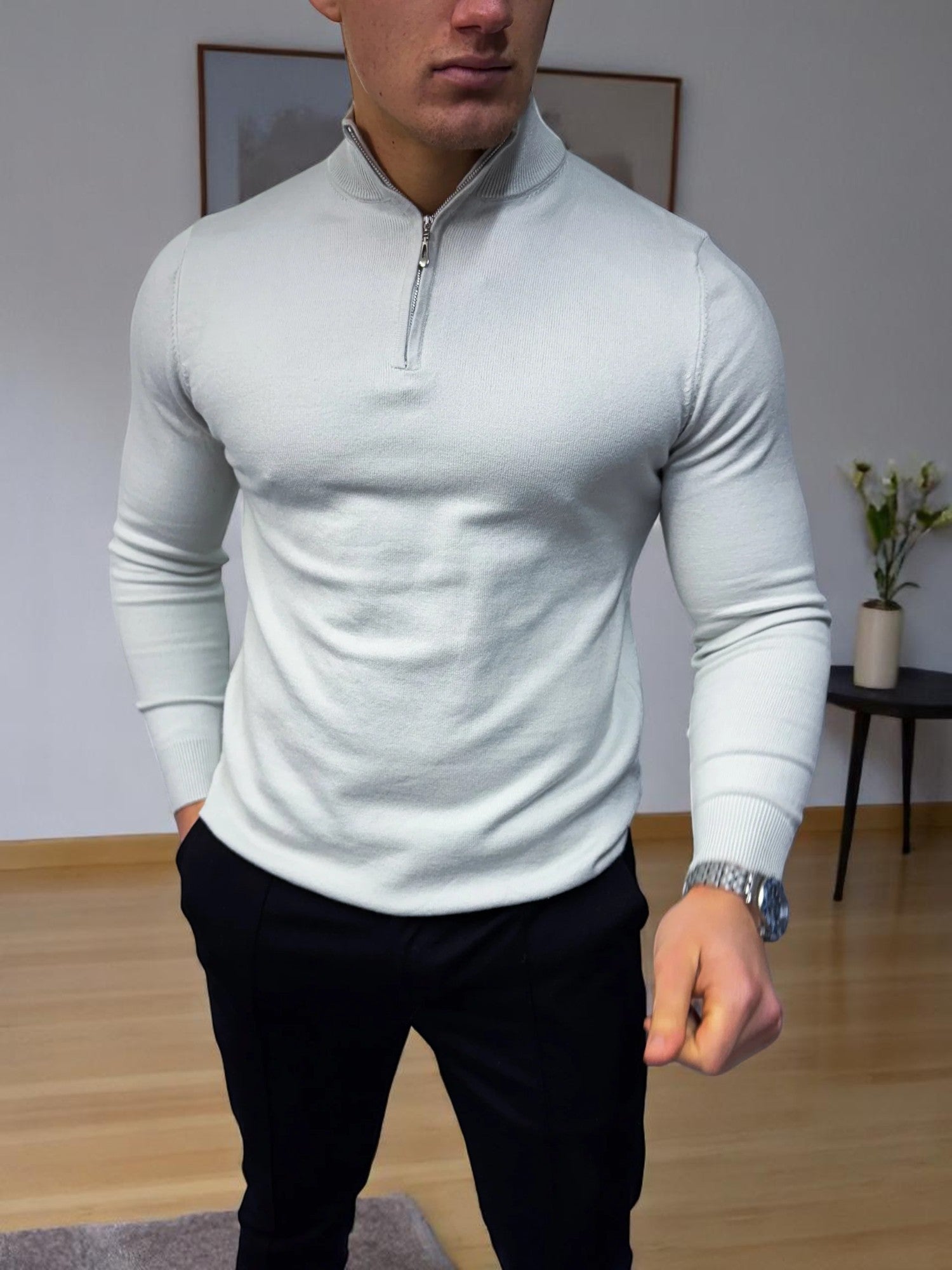 The Costello – Yarım Fermuarlı Kazak – Açık Gri