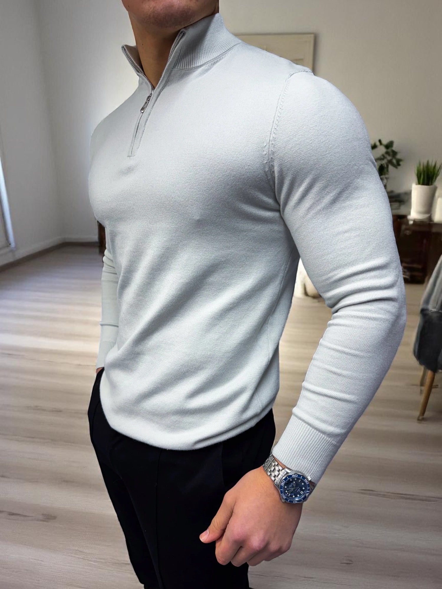 The Costello – Yarım Fermuarlı Kazak – Açık Gri