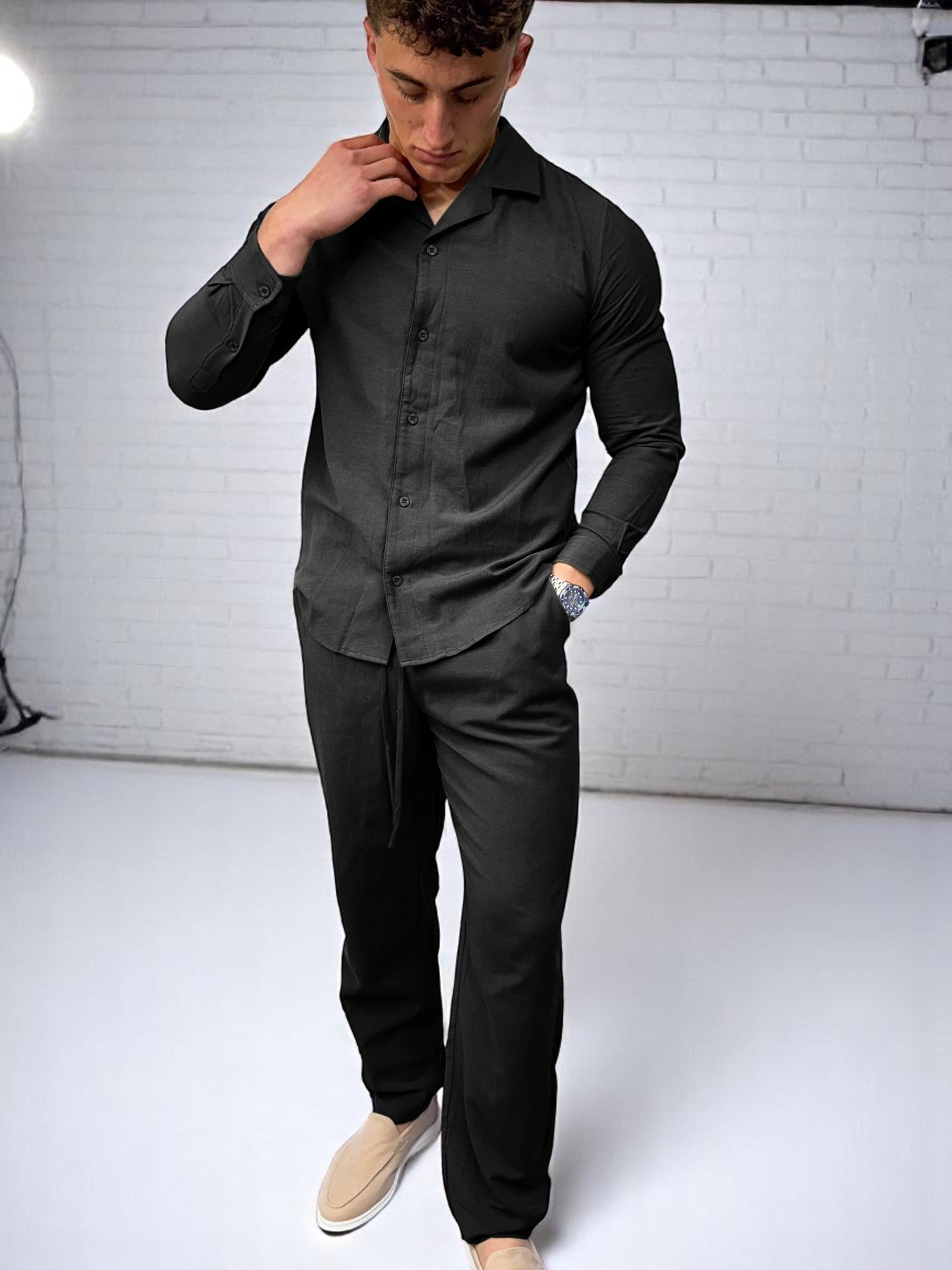 Keten Gömlek - Siyah