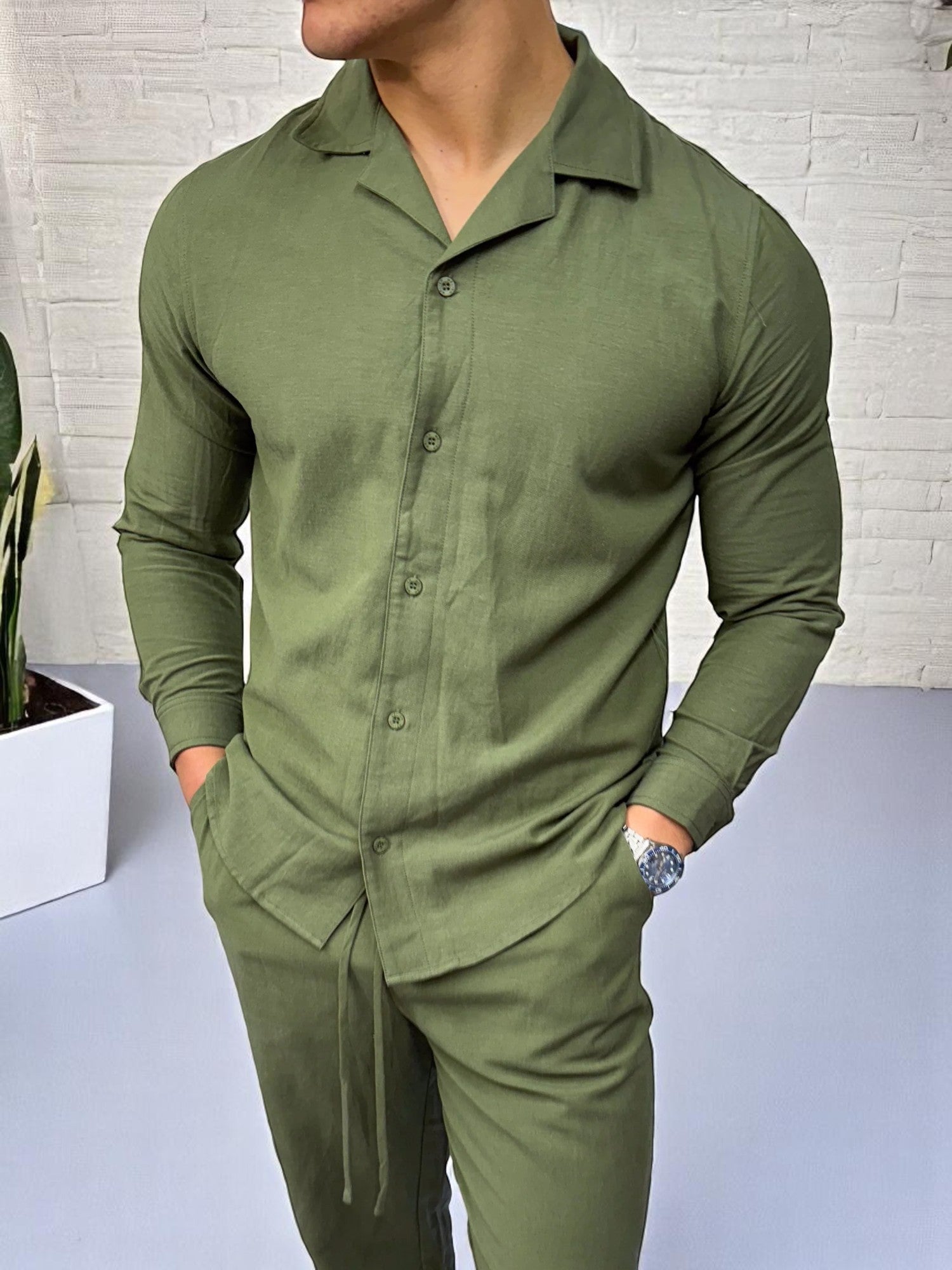 Keten Gömlek - Haki