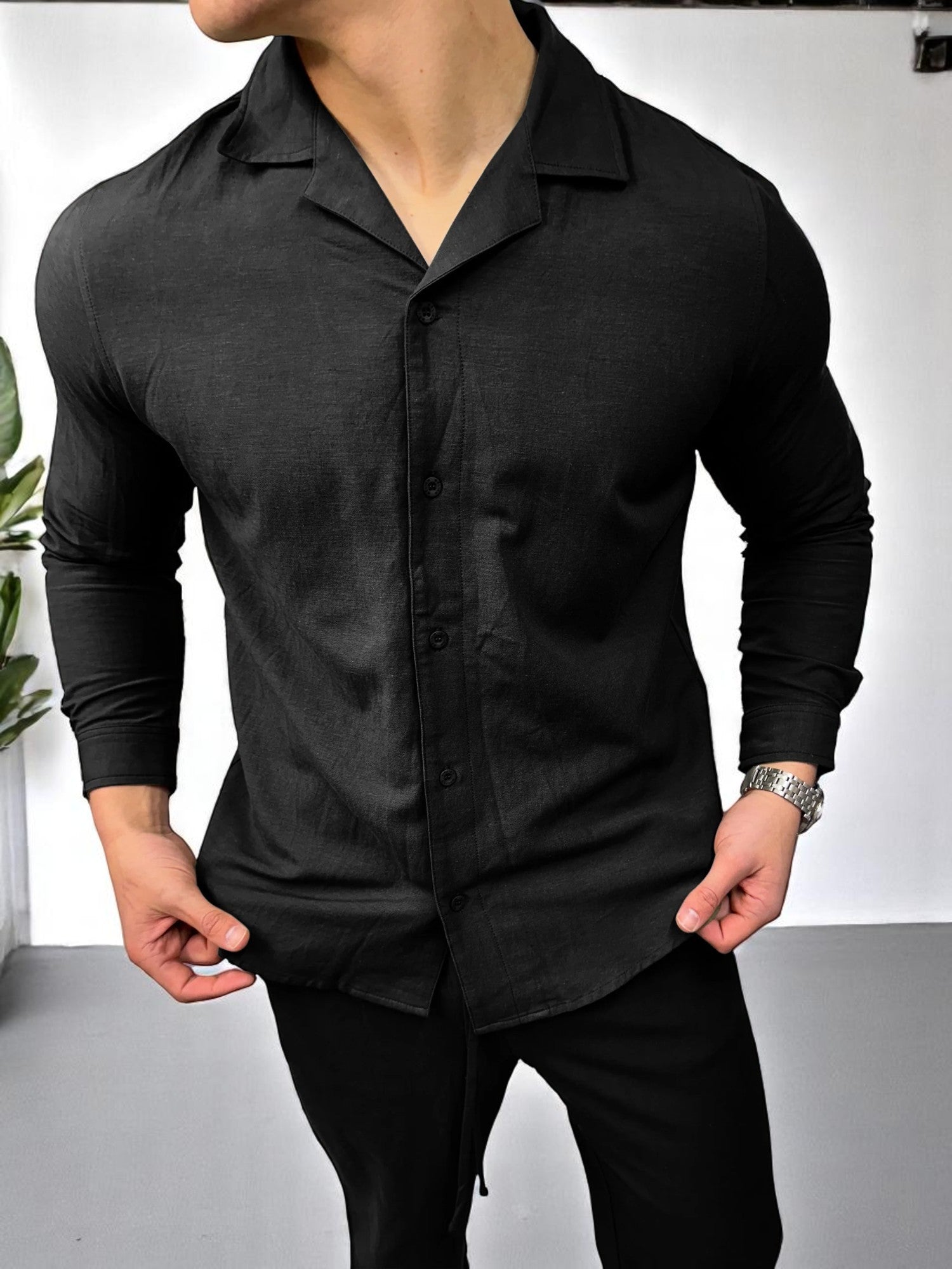 Keten Gömlek - Siyah