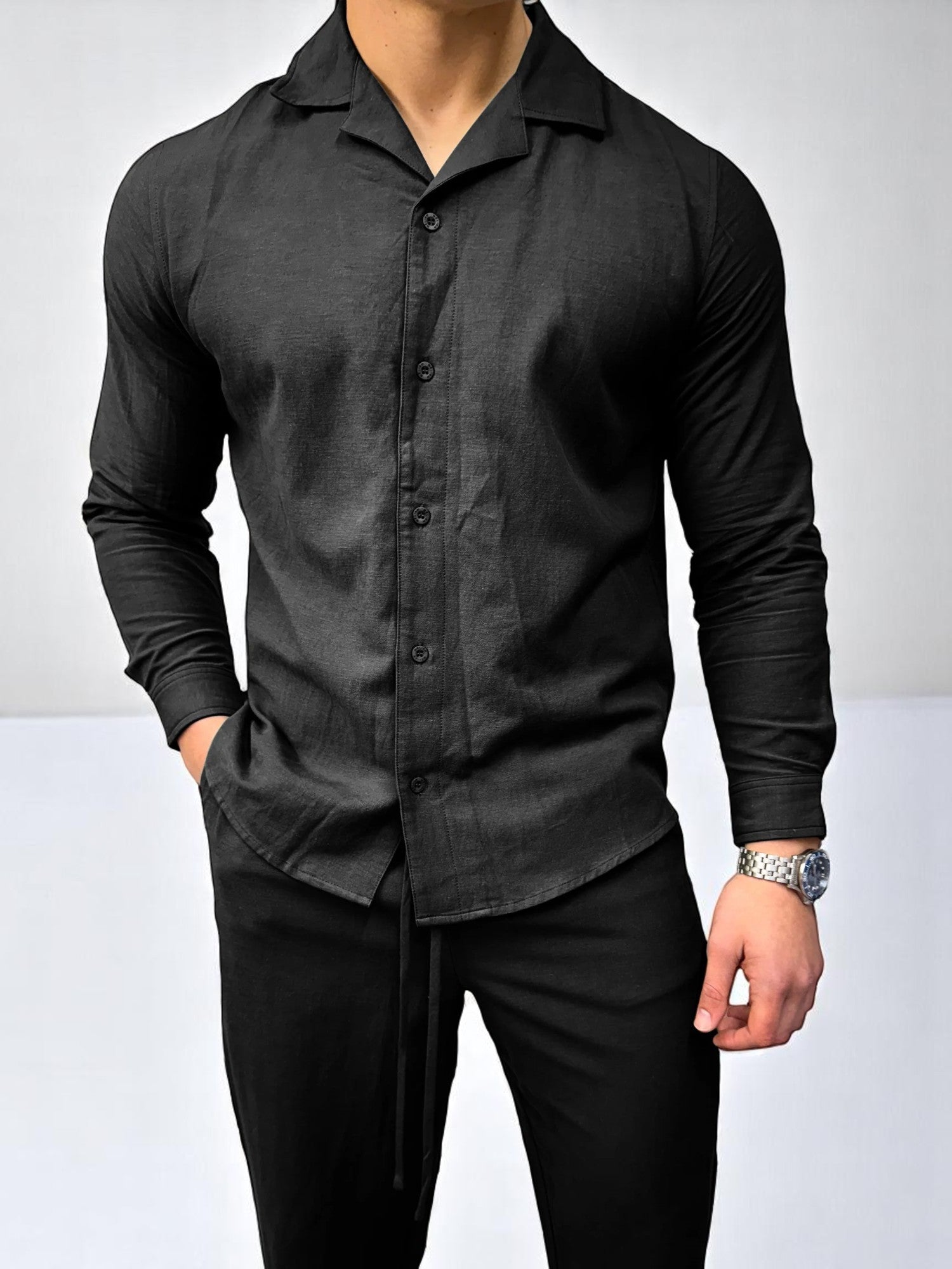 Keten Gömlek - Siyah