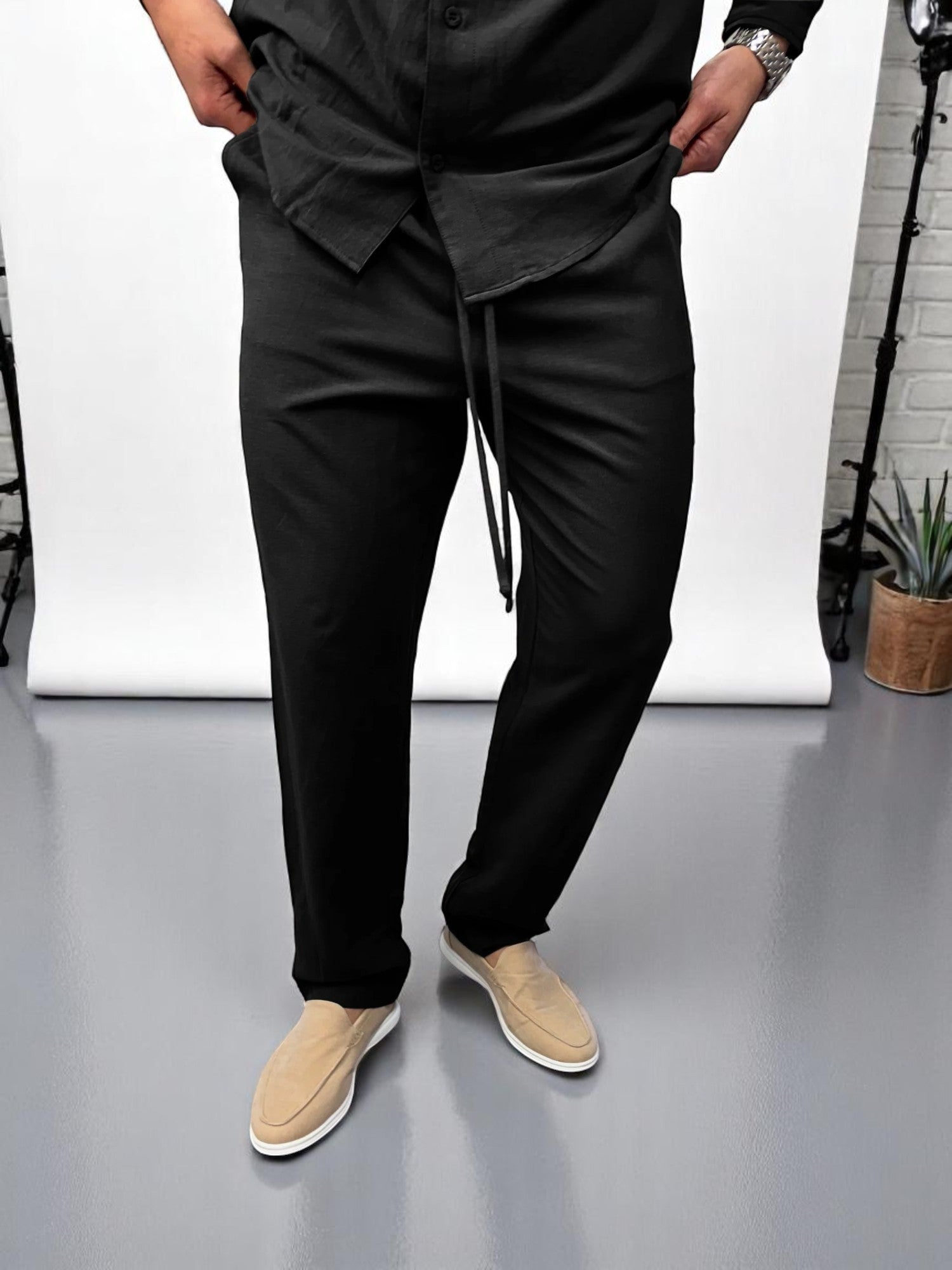 Keten Pantolon - Siyah