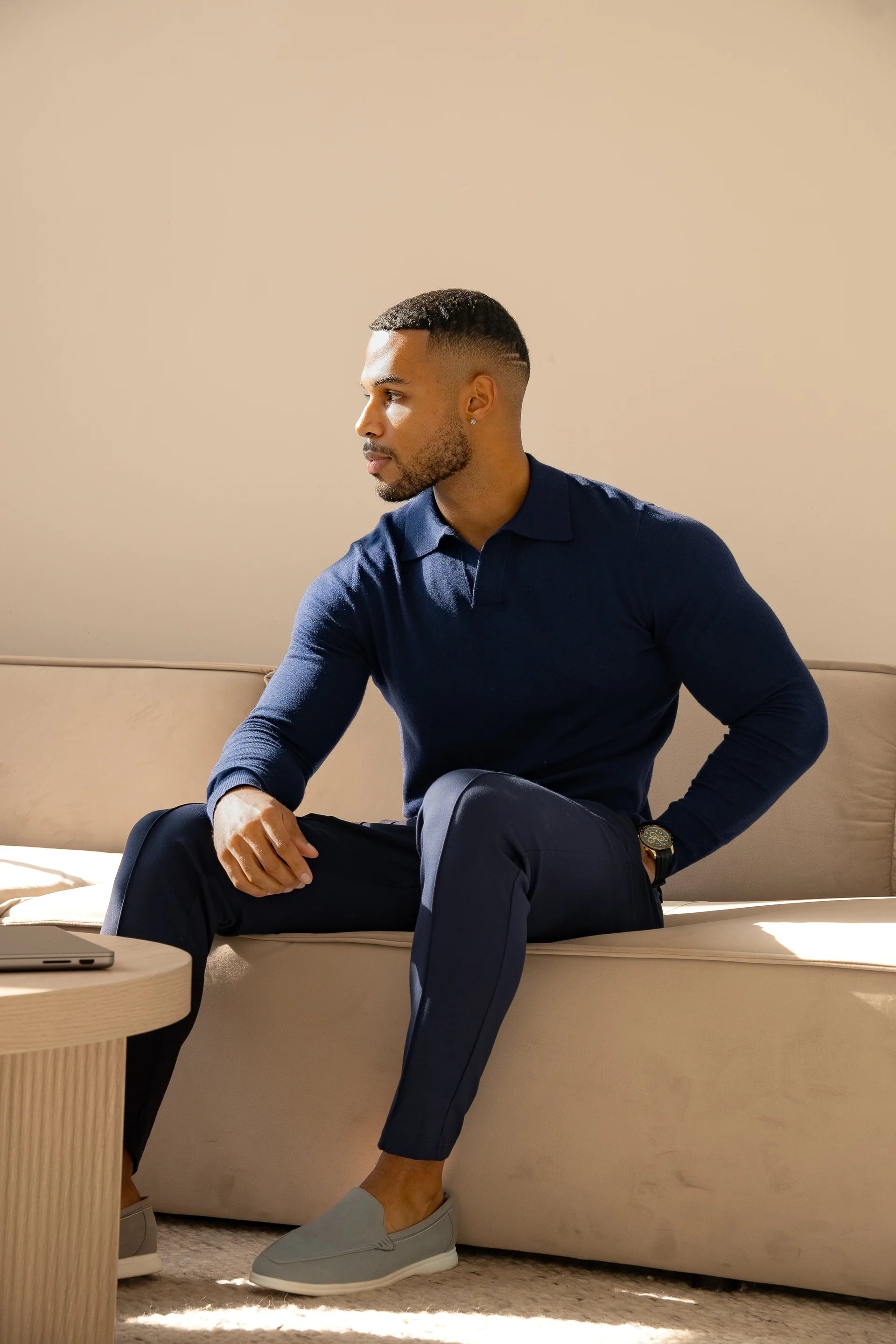 Rockefeller Uzun Kollu Polo Yaka Tişört - Lacivert