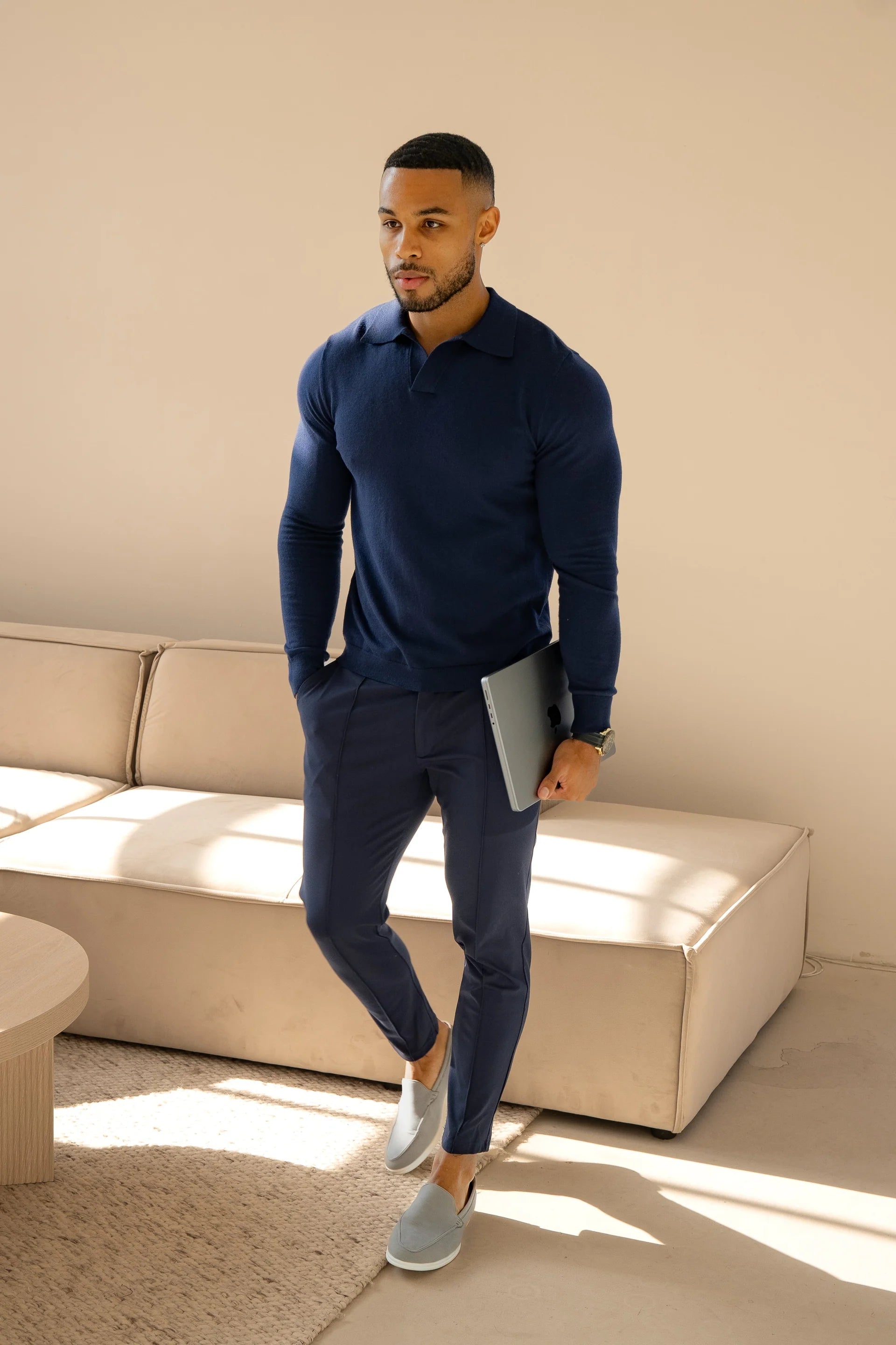 Rockefeller Uzun Kollu Polo Yaka Tişört - Lacivert