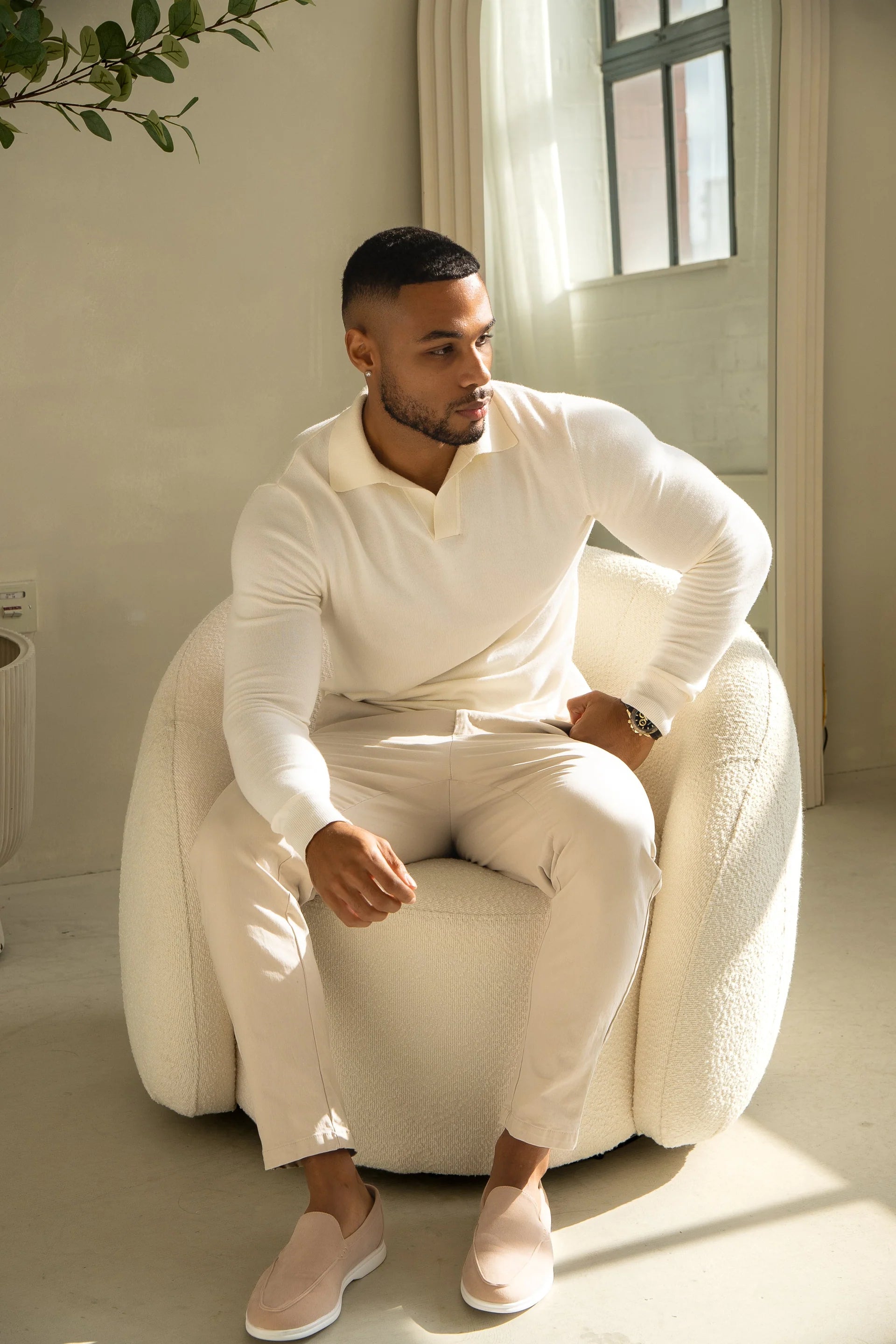 Rockefeller Uzun Kollu Polo Yaka Tişört - Beyaz