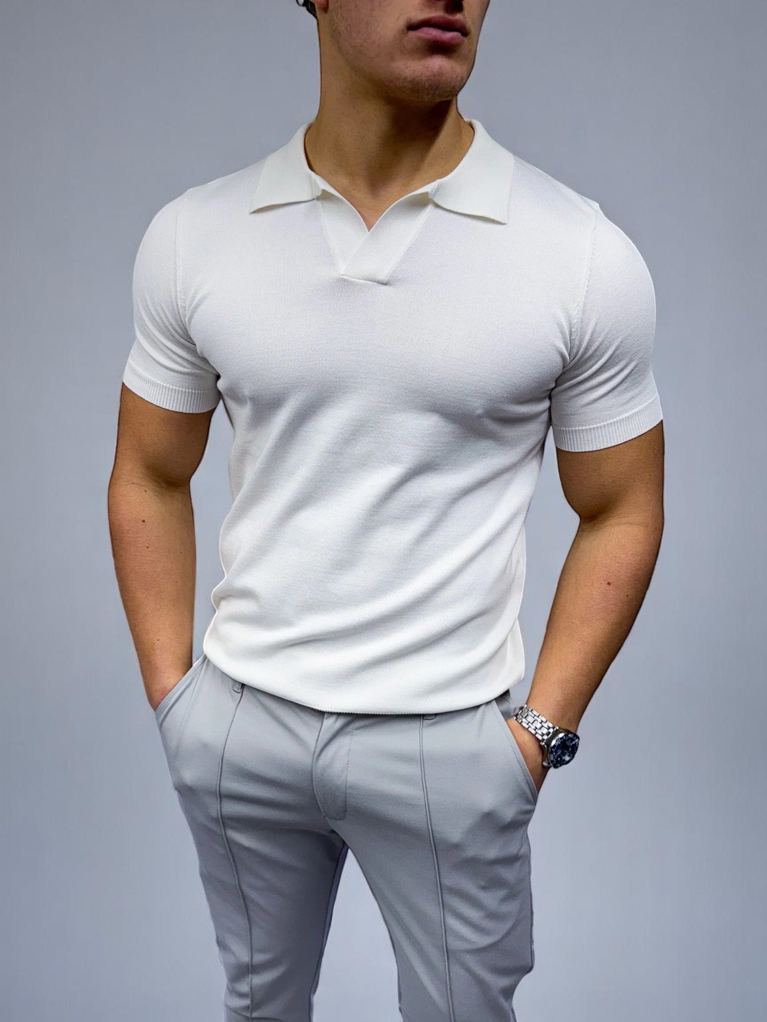 Küba Yaka Polo Tişört - Beyaz