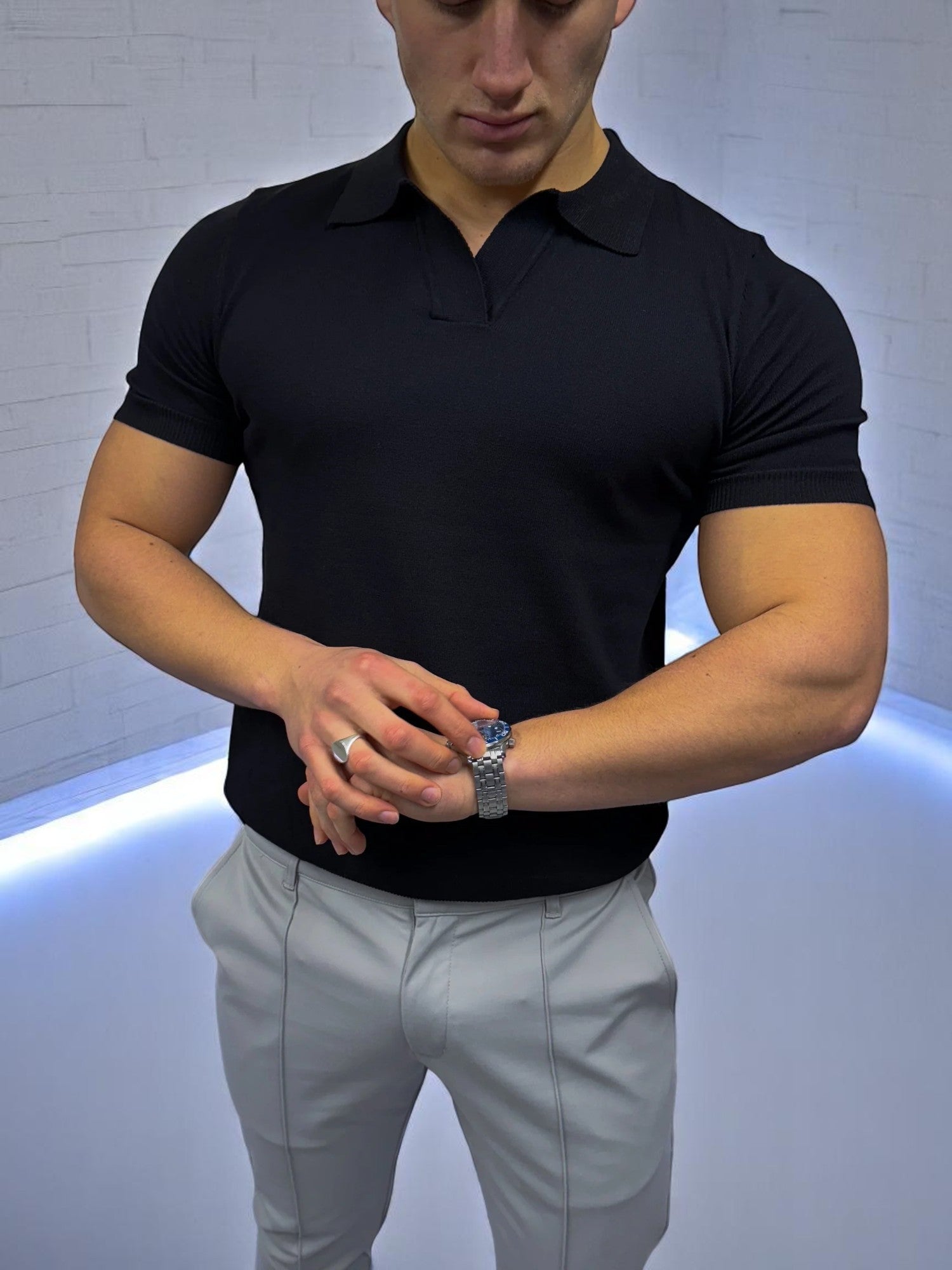 Küba Yaka Polo Tişört - Siyah