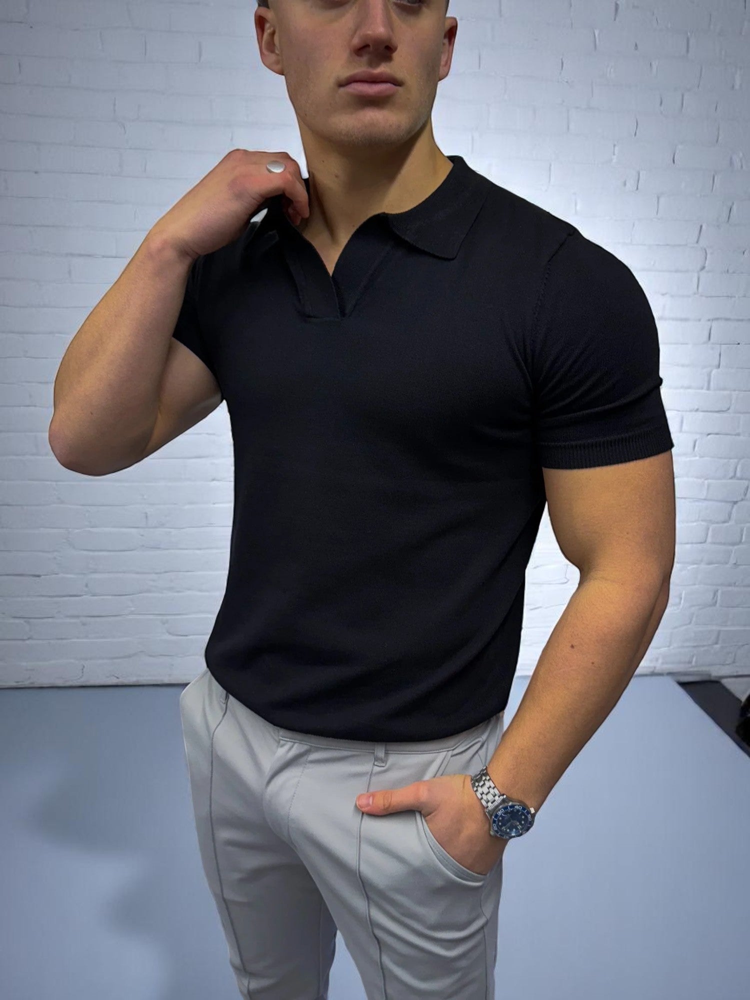 Küba Yaka Polo Tişört - Siyah