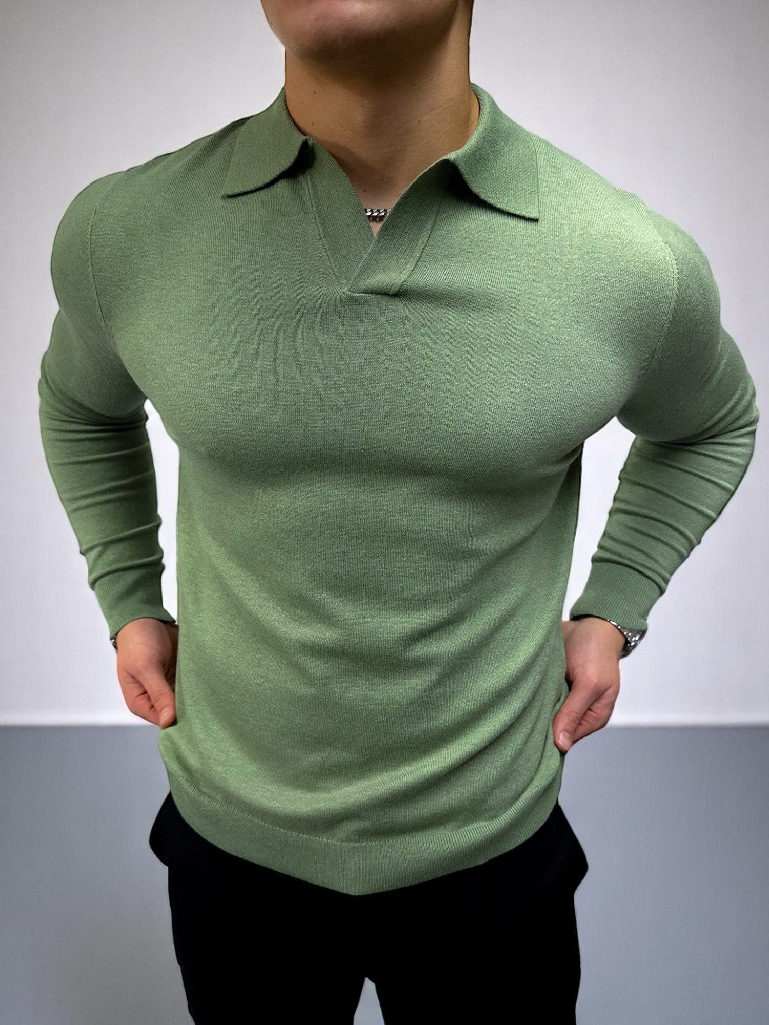 Rockefeller Uzun Kollu Polo Yaka Tişört - Haki