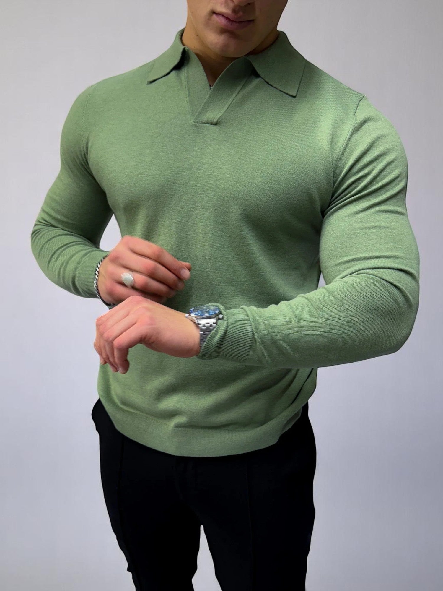 Rockefeller Uzun Kollu Polo Yaka Tişört - Haki