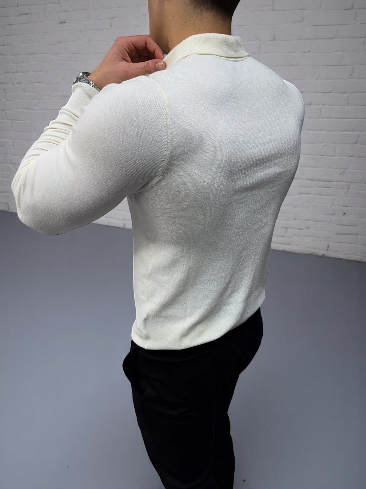 Rockefeller Uzun Kollu Polo Yaka Tişört - Beyaz