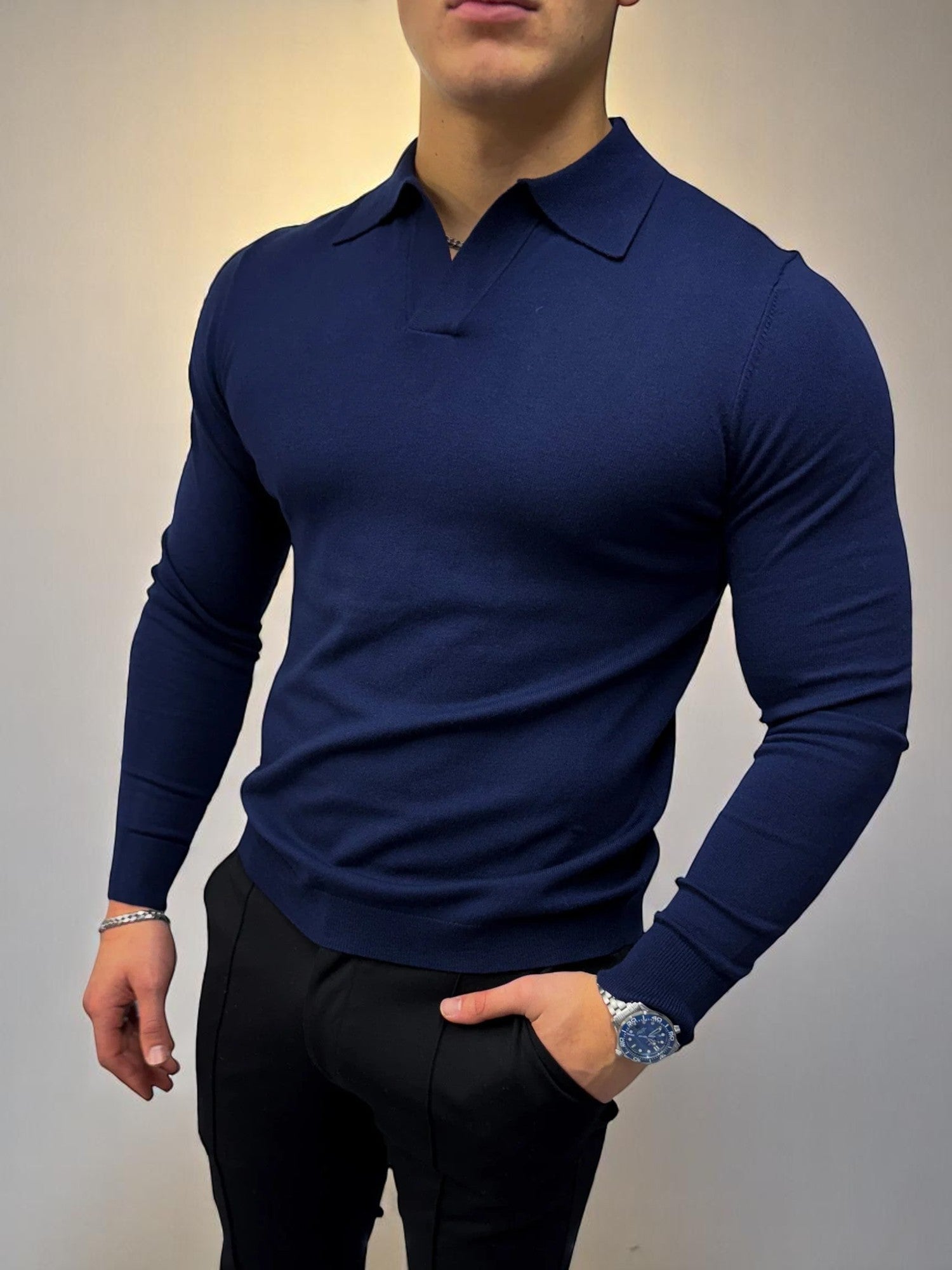 Rockefeller Uzun Kollu Polo Yaka Tişört - Lacivert