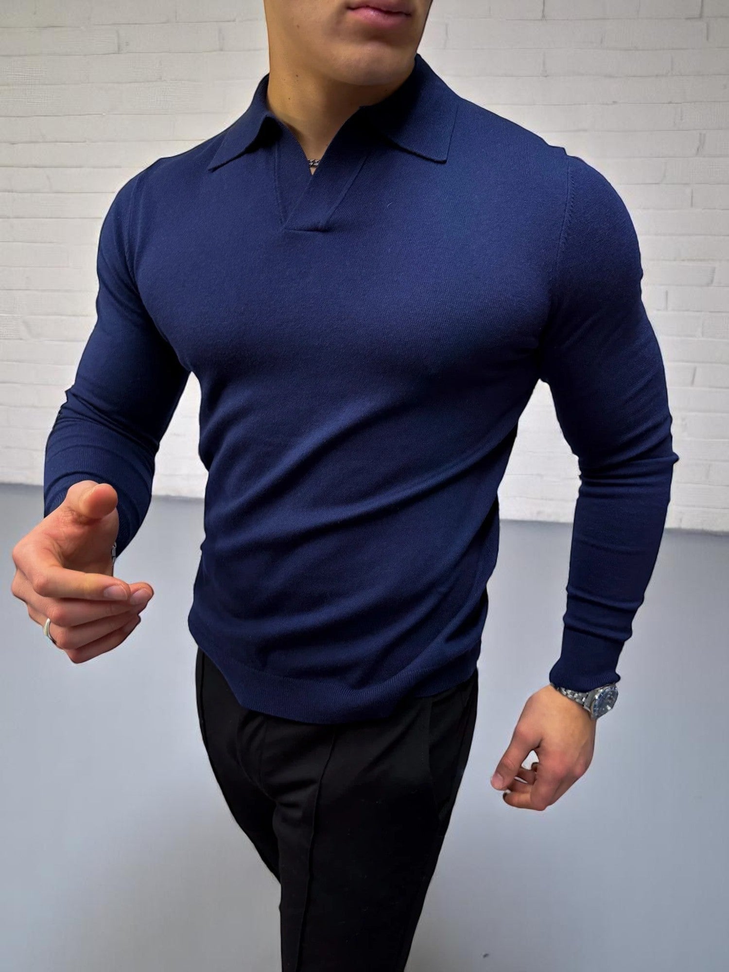 Rockefeller Uzun Kollu Polo Yaka Tişört - Lacivert