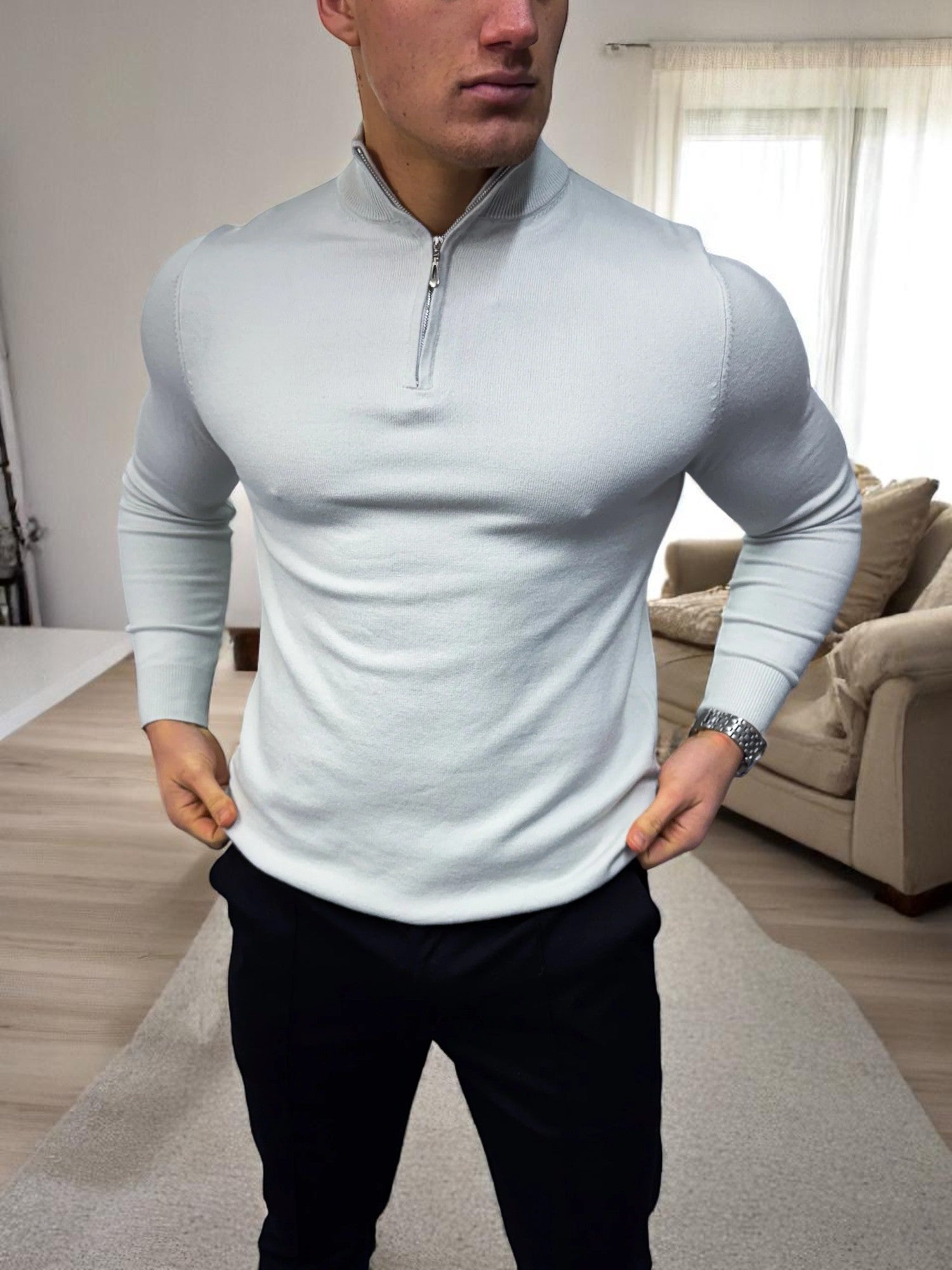 The Costello – Yarım Fermuarlı Kazak – Açık Gri