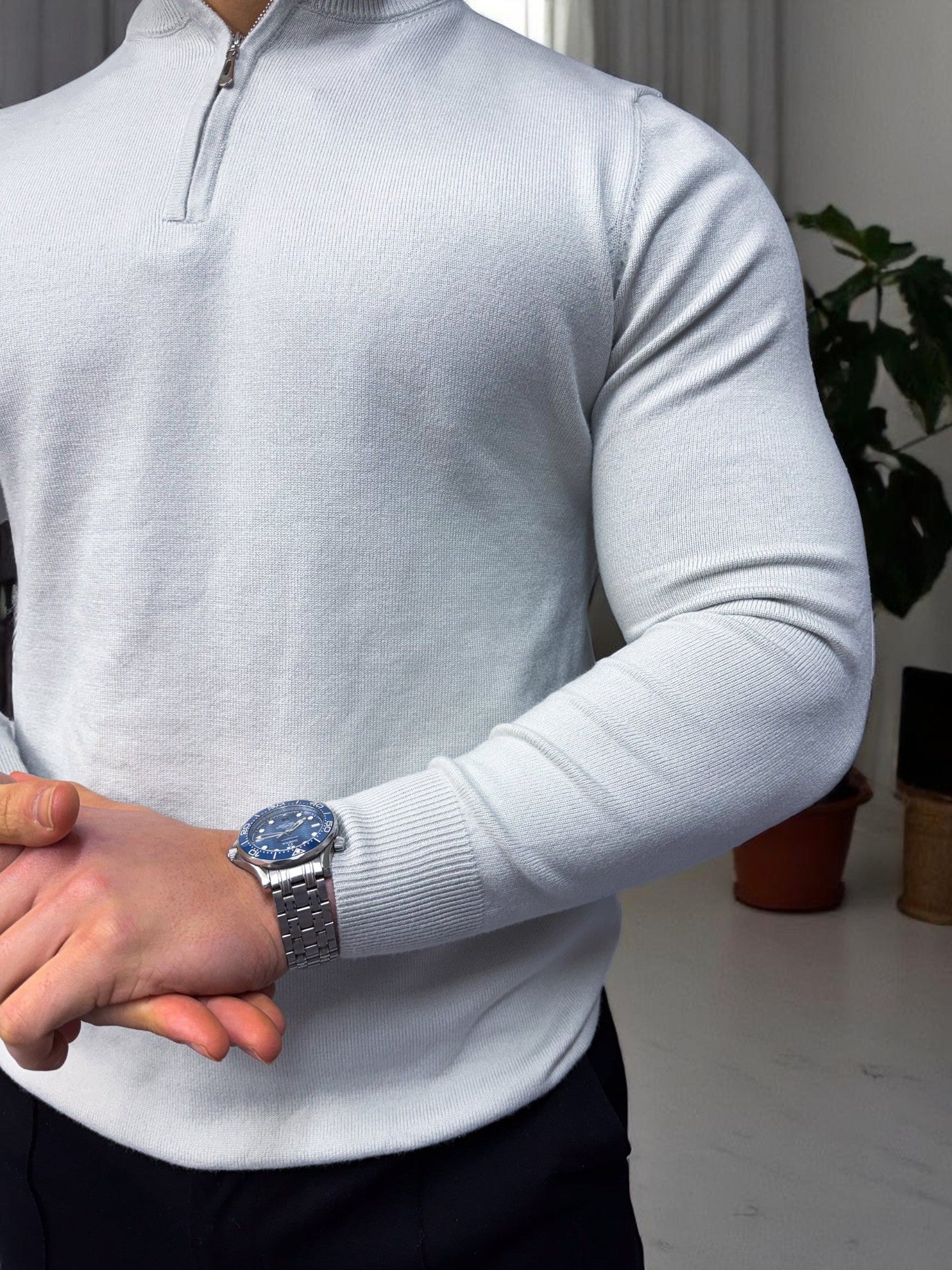 The Costello – Yarım Fermuarlı Kazak – Açık Gri