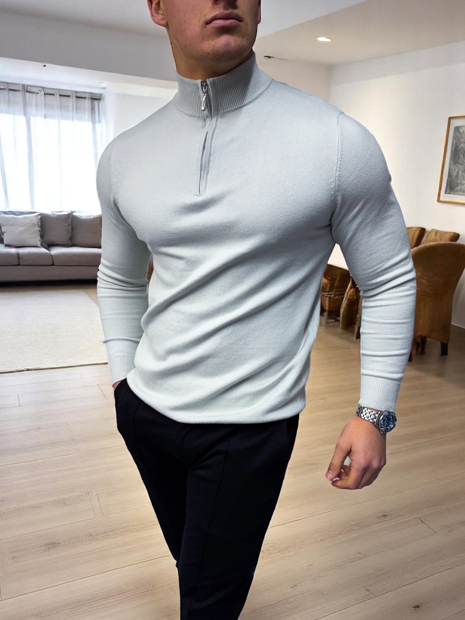 The Costello – Yarım Fermuarlı Kazak – Açık Gri