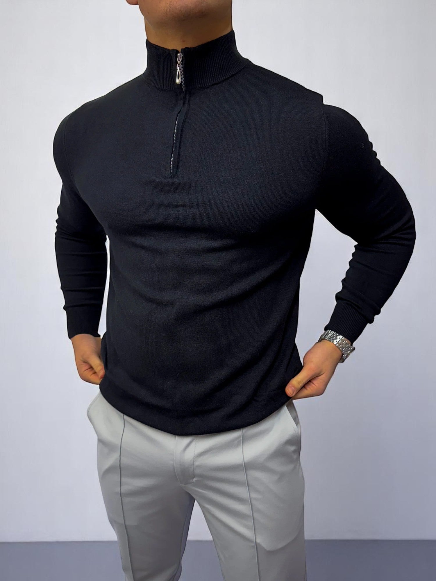 The Costello – Yarım Fermuarlı Kazak – Siyah