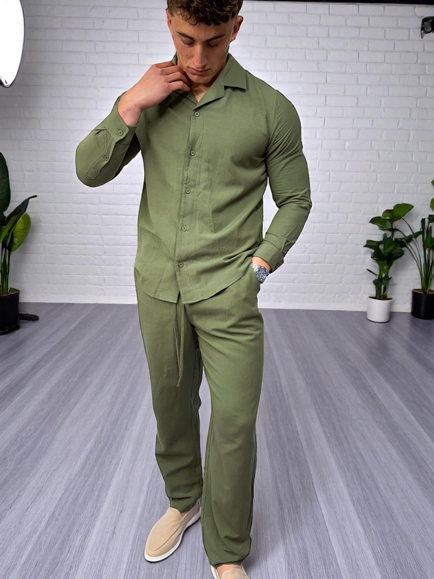 Keten Gömlek - Haki