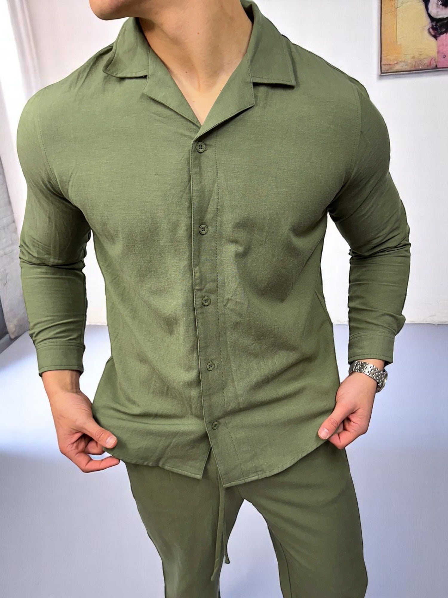 Keten Gömlek - Haki