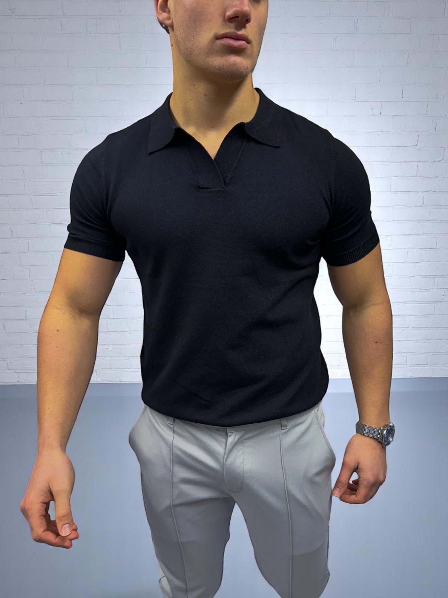 Küba Yaka Polo Tişört - Siyah